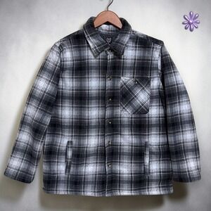 NORTH 15 Sherpa Lined Plaid‎ Fleece Shaket Jacket | Black & Gray | Men's MEDIUM